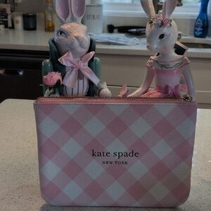 KATE SPADE pink & white gingham zip pouch